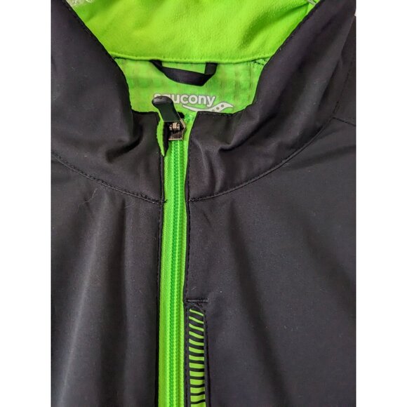 Saucony Men's Jacket Black Full Zip Flex Shell Run Shield Windbreaker Hologram L - Picture 3 of 12